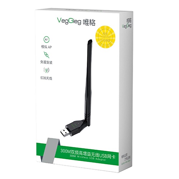 VegGieg 300 Mbps 2.4GHz Alıcı Verici USB WiFi Adaptör V-K300