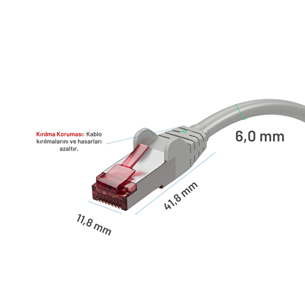 Irenis 25 cm Gri CAT 6A Kablo S/FTP Ethernet Data Center Patch Kablo