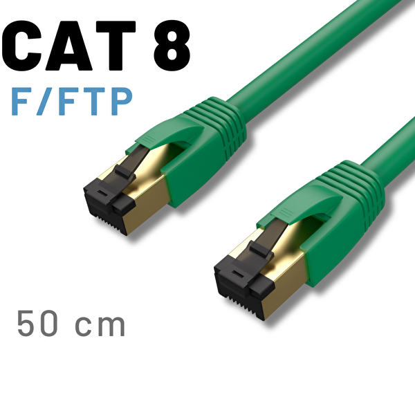 Irenis 50 CM CAT8 F/FTP LSZH Ethernet Network Lan Ağ Kablosu Yeşil