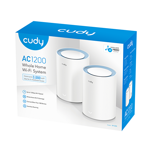 Cudy M1200 2-Pack AC1200 Mbps 2.4 GHz/5 GHz AP/RE/Wisp Mu-Mimo Kablosuz 2'Li Mesh Wi-Fi Sistemi Router
