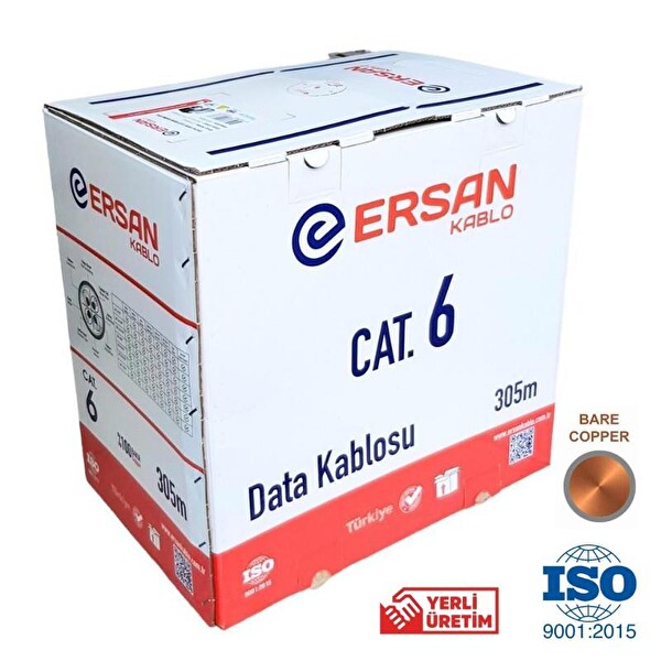 Ersan Kablo 305 M 23AWG Full Bakır CAT6 Kablo Gri