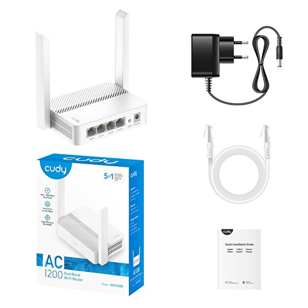 Cudy WR1200E 300Mbps/2.4GHz 867Mbps/5GHz 4x5dBi Anten 4Port Dual Band Wi-Fi Router (AC1200 Serisi)