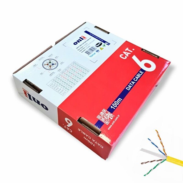 Onli 23AWG UTP CAT6 Network Kablosu Sarı 100M Yerli Üretim