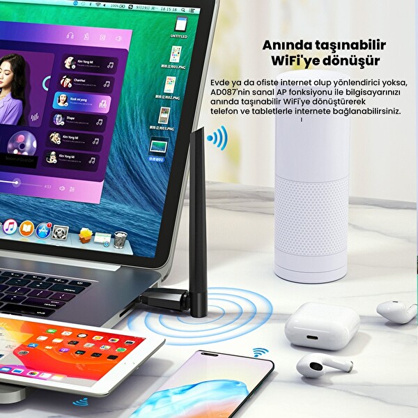 DM AD087 Bluetooth 5.0 Adaptör 600Mbps Dual Band WiFi Alıcı-Verici Access Point Kablosuz Ağ Adaptörü