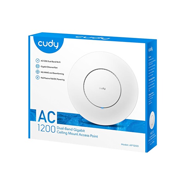 Cudy AP1200 1 Portlu 10/100 Mbps AC1200 2 Anten Tavan Access Point