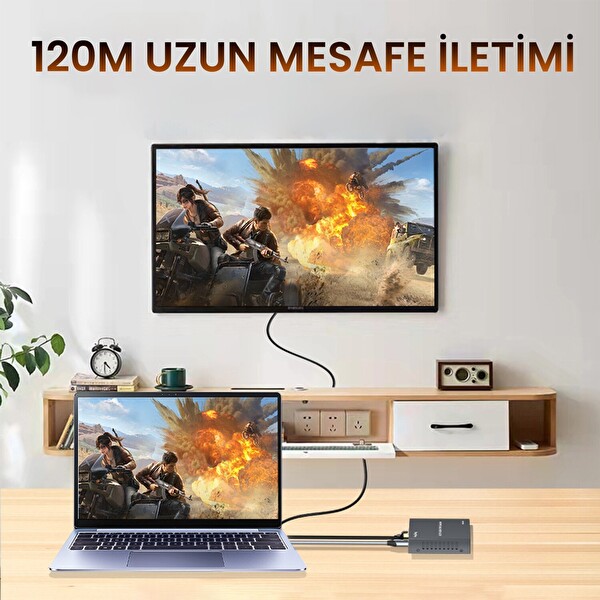 VegGieg 4K 30Hz HDMI KVM Extender 120 M CAT5E ve Cat6 HDMI Menzil Genişletici Uzatıcı