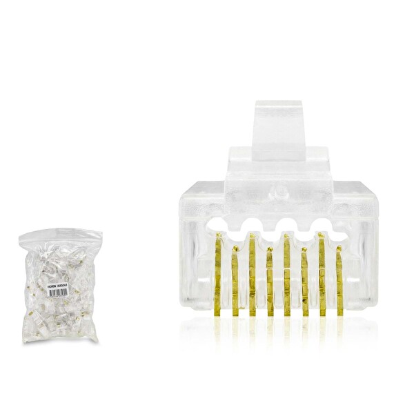 Evimdeyokyok Cat6 Konnektör Ez Rj45 Delikli 100Lü Paket Şeffaf HDX5063