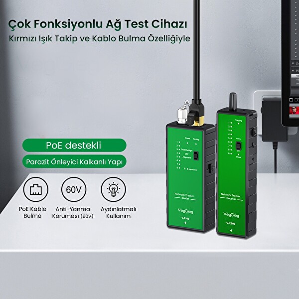 VegGieg V-E109 Çok Fonksiyonlu Poe Destekli Fiber Optik Ağ Test Cihazı