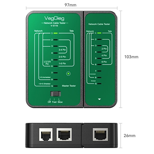 VegGieg RJ45 RJ11 Uyumlu Cat6 Cat7 Cat8 Poe Destekli Network Ethernet Test Cihazı