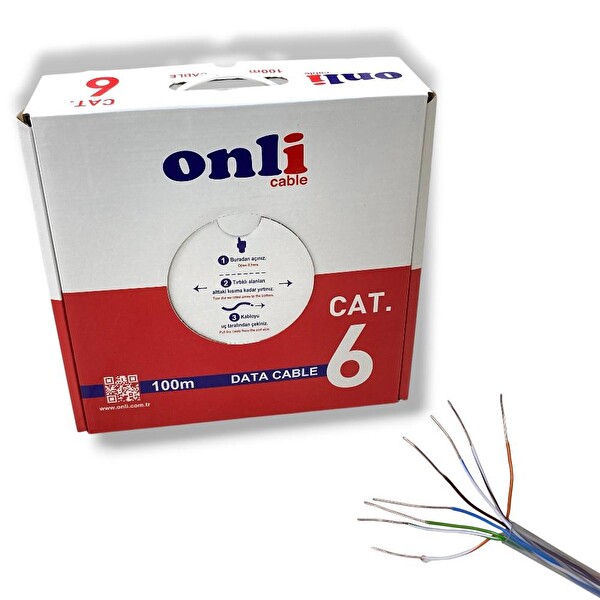 Onli 23AWG UTP CAT6 Network Kablosu Dış Ortam Şeffaf 100 MT Yerli Üretim