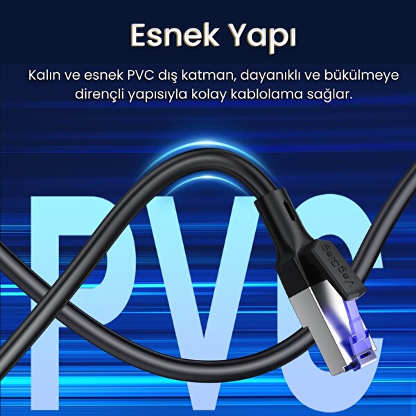 VegGieg Cat7 10Gbps Gigabit 600Mhz FTP RJ45 Ethernet Kablosu 3 M