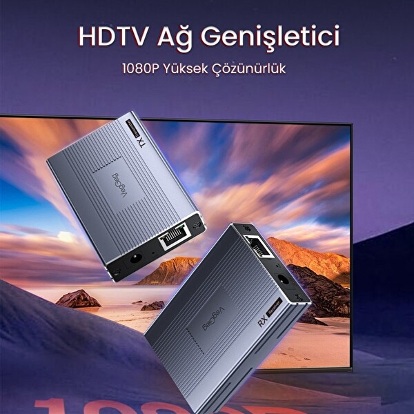 VegGieg 1080P FHD 60Hz HDMI Extender 60 M CAT5E/6 Klavye Mouse HDMI Menzil Genişletici Uzatıcı