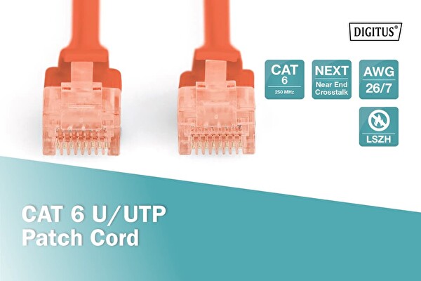 Digitus CAT 6 U-UTP Bakır LSZH AWG 26/7 Network Bağlantı Kablosu - 2 M Kırmızı