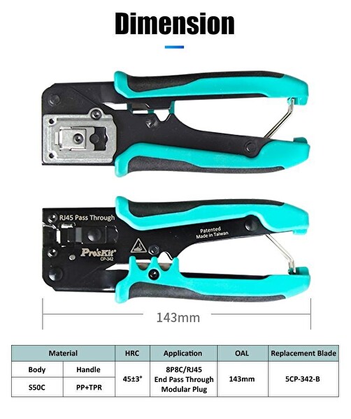Proskit CP-342 EZ-RJ45/RJ11/RJ12 CAT 5 - CAT 6 Konnektör Sıkma Pensesi