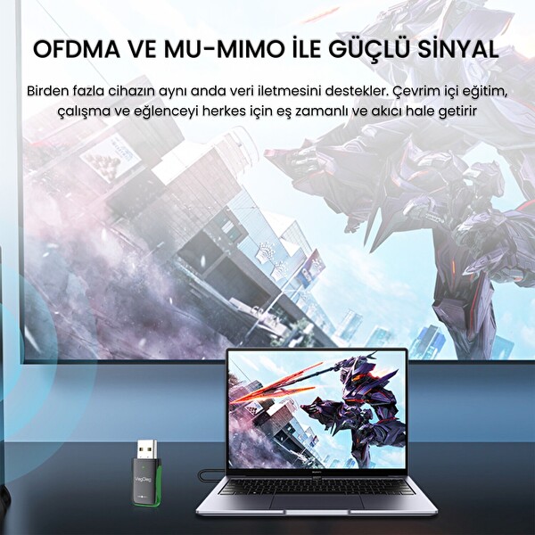 VegGieg 1100 Mbps Dual Band Wi-Fi 6 Alıcı Ve Mini USB Dongle Bluetooth 5.4 Adaptör