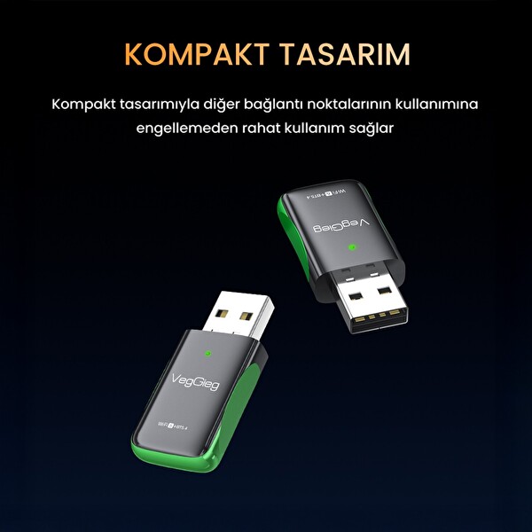 VegGieg 1100 Mbps Dual Band Wi-Fi 6 Alıcı Ve Mini USB Dongle Bluetooth 5.4 Adaptör