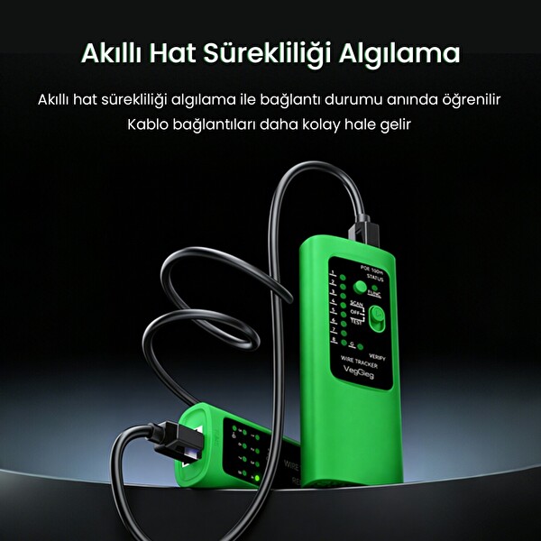 VegGieg PoE Destekli Çantalı RJ45 - RJ11 Ethernet Ağ Test Cihazı Kablo Bulucu