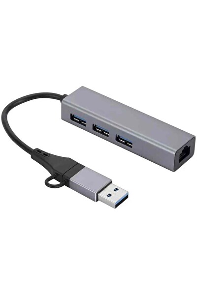 Coverzone USB 3.0 to Ethernet RJ45 LAN Hub 1000Mbps 3 USB 3.0 Portlu Ethernet Adaptör