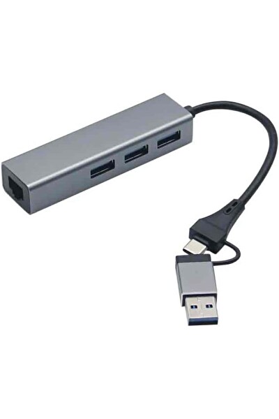 Coverzone USB 3.0 to Ethernet RJ45 LAN Hub 1000Mbps 3 USB 3.0 Portlu Ethernet Adaptör