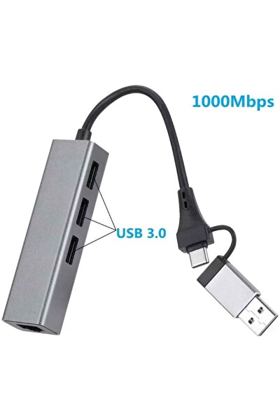 Coverzone USB 3.0 to Ethernet RJ45 LAN Hub 1000Mbps 3 USB 3.0 Portlu Ethernet Adaptör