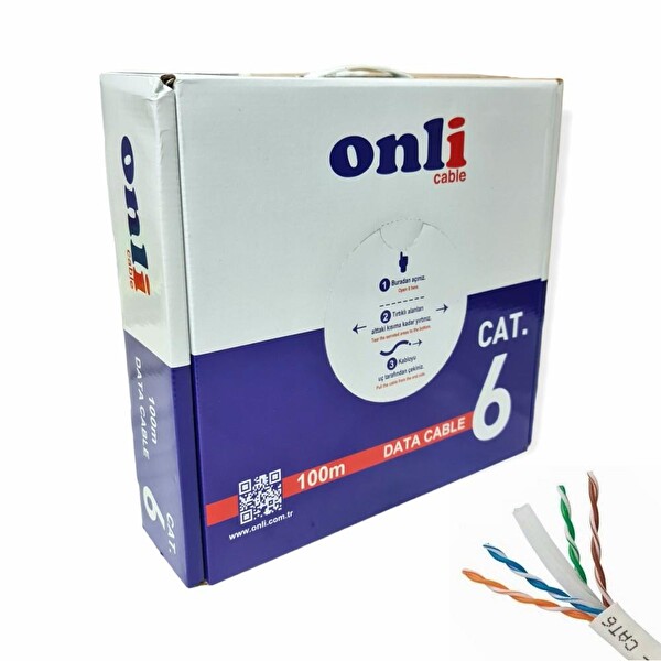 Onli 24AWG UTP CAT6 Network Kablosu 100 M Gri