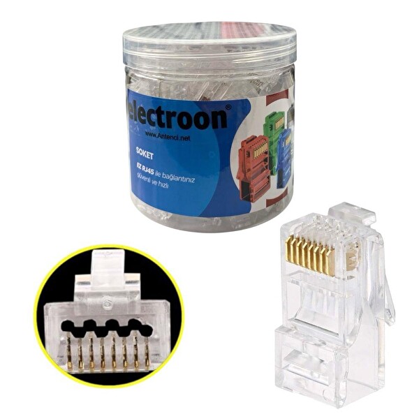 Electroon CAT6 EZRJ45 8P/8C Açık Uçlu Soket Şeffaf 100 Adet