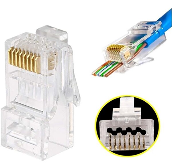Electroon CAT6 EZRJ45 8P/8C Açık Uçlu Soket Şeffaf 100 Adet