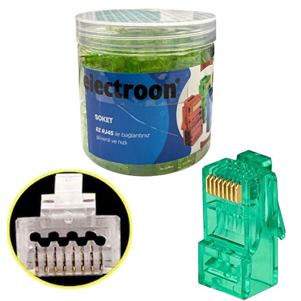 Electroon CAT6 EZRJ45 8P/8C Açık Uçlu Soket Yeşil 100 Adet