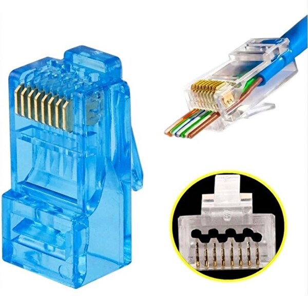 Electroon CAT6 EZRJ45 8P/8C Açık Uçlu Soket Mavi 100 Adet