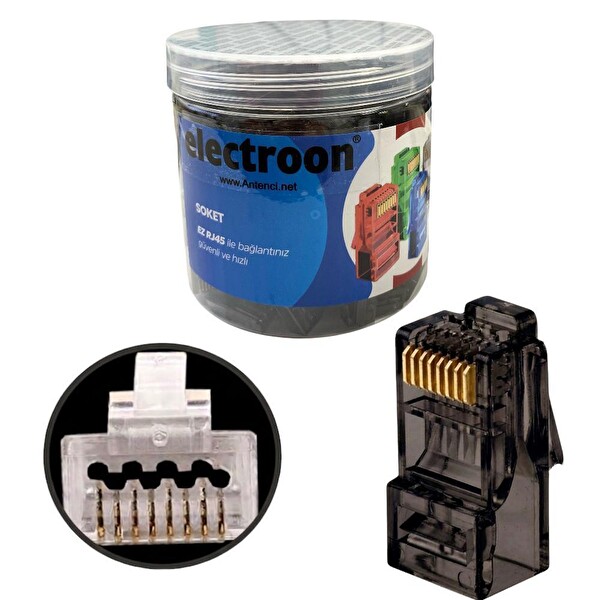 Electroon CAT6 EZRJ45 8P/8C Açık Uçlu Soket Siyah 100 Adet