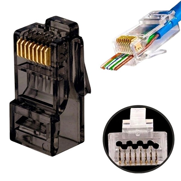 Electroon CAT6 EZRJ45 8P/8C Açık Uçlu Soket Siyah 100 Adet