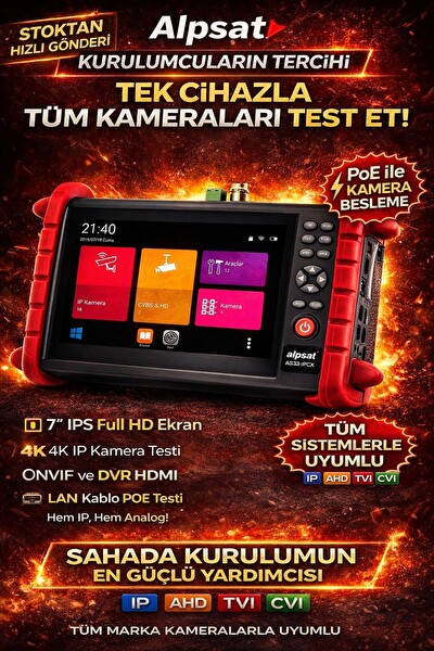 Alpsat AS033 Profesyonel Kamera Test Cihazı 4K PoE ONVIF 7