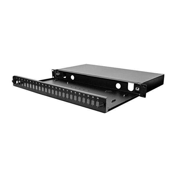 Alfafonet EcoSlide 24 Port SC-SX/LC-DX 1RU Rack Tipi Siyah Fiber Optik Patch Panel