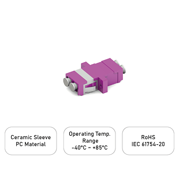 Alfafonet LC/PC Dubleks Multimode OM4 Fiber Optik Adaptör 1 Paket - 25 Adet