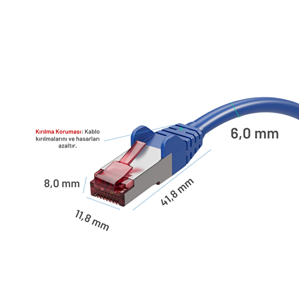 Irenis 12 Adet 15CM CAT 6A S-FTP Ethernet Data Center Kablosu Mavi