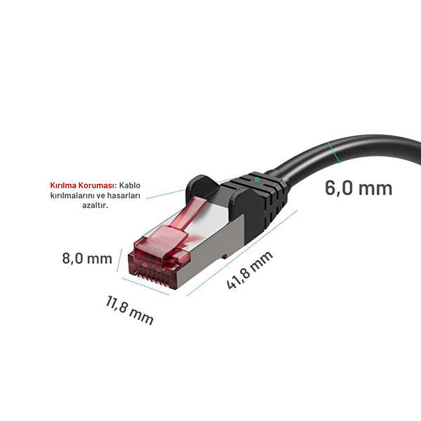 Irenis 6 Adet 15CM CAT 6A S-FTP Ethernet Data Center Kablosu Siyah