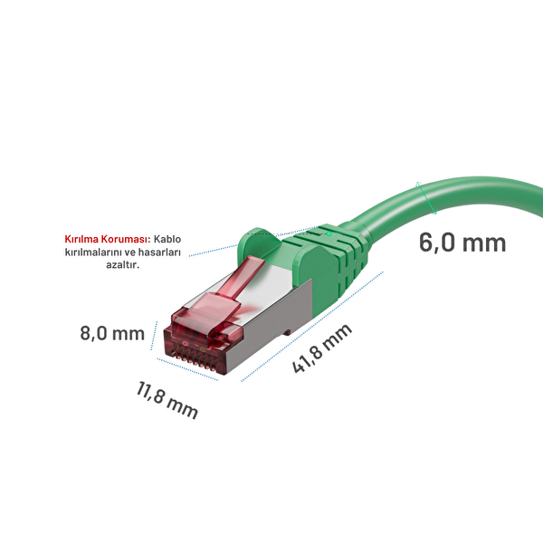 Irenis 6 Adet 15CM CAT 6A S-FTP Ethernet Data Center Kablosu Yeşil