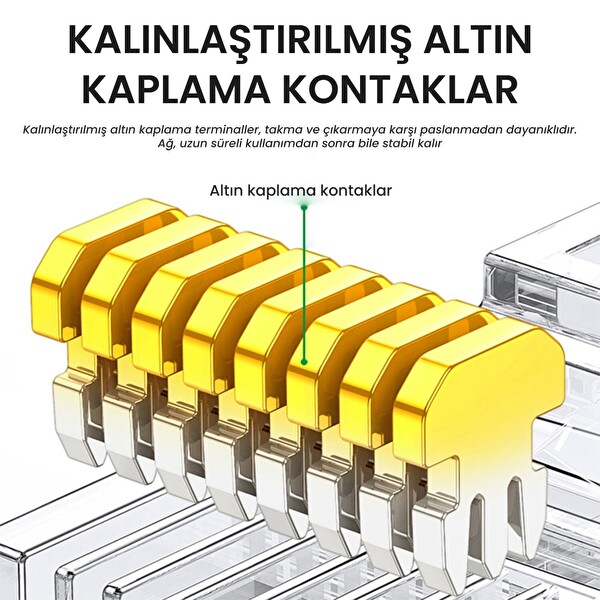 VegGieg Cat5e Metal RJ45 Jack Ethernet Konnektörü Altın Kaplama 102 Adet