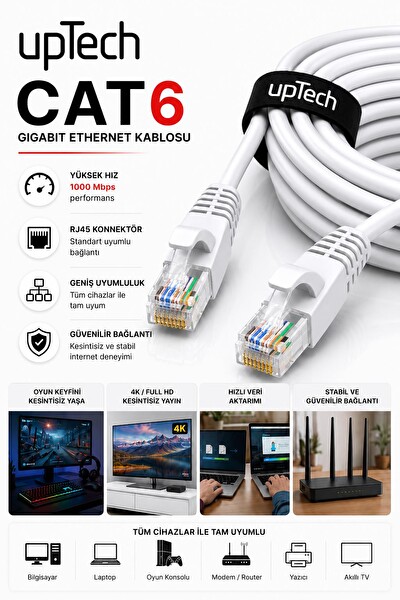 Uptech CAT6 Ethernet RJ45 LAN İnternet Modem Router Bilgisayar Kablosu - 2 Metre