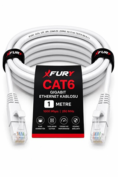 Fury CAT6 Ethernet RJ45 LAN İnternet Modem Router Bilgisayar Kablosu - 1 Metre