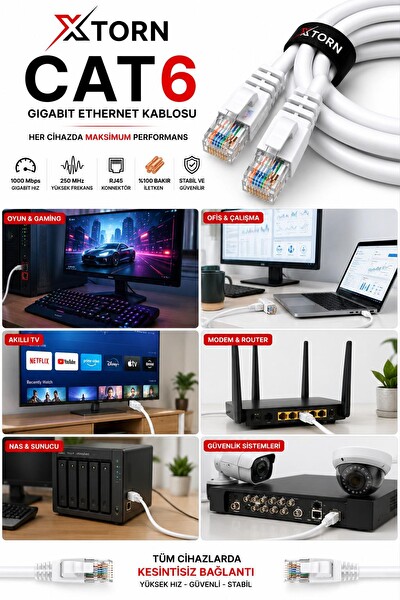 Torn CAT6 Ethernet RJ45 LAN İnternet Modem Router Bilgisayar Kablosu - 50 Metre