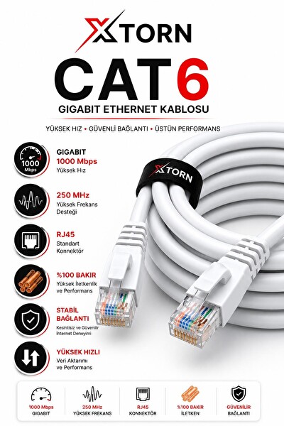 Torn CAT6 Ethernet RJ45 LAN İnternet Modem Router Bilgisayar Kablosu - 50 Metre