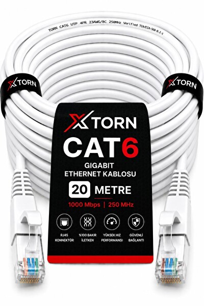 Torn CAT6 Ethernet RJ45 LAN İnternet Modem Router Bilgisayar Kablosu - 20 Metre