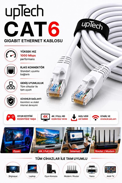 Uptech CAT6 Ethernet RJ45 LAN İnternet Modem Router Bilgisayar Kablosu - 50 Metre