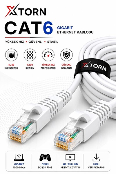 Torn CAT6 Ethernet RJ45 LAN İnternet Modem Router Bilgisayar Kablosu - 2 Metre