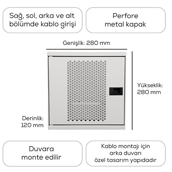 Alfafonet WiFi Box 280 Serisi 280x120x280 MM Mat Beyaz Perfore Metal Kapak Montajlı Duvar Tipi Modem ve WiFi Kutusu