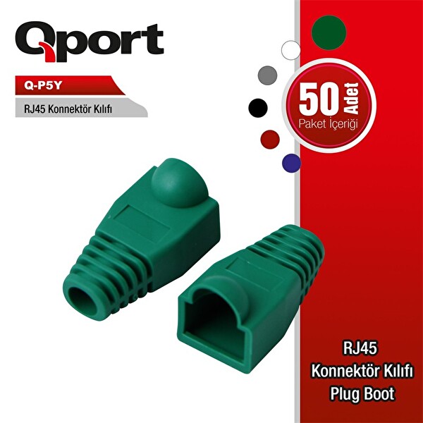 Qport Q-P5Y 50'li Yeşil RJ45 Konnektör Kılıfı