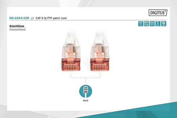 Digitus CAT 6 S/FTP RJ45 10 M 250 MHz LSZH Gri Ethernet Kablosu