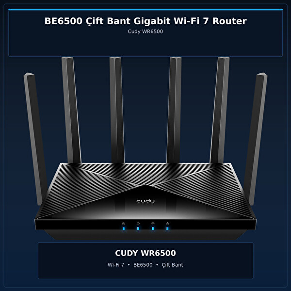 Cudy WR6500 BE6500 Dual-Band Wi-Fi 7 Router Gigabit Portlu MLO 4K QAM Broadcom OFDMA Destekli Ev İçi
