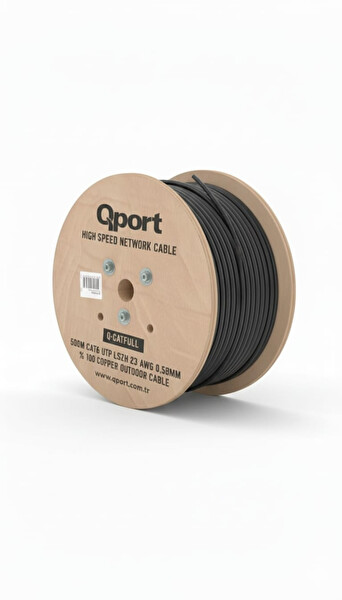Qport Q-CATFULL Cat6 Dış Mekan Network Kablosu 500 Metre 23AWG Siyah